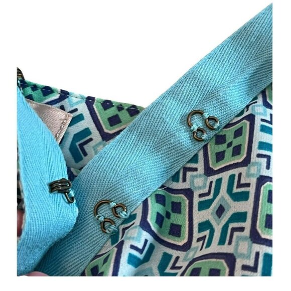 Banana Republic Blue Turquoise Geometric Pattern Shirt Women’s S Long Sleeve - Picture 8 of 9